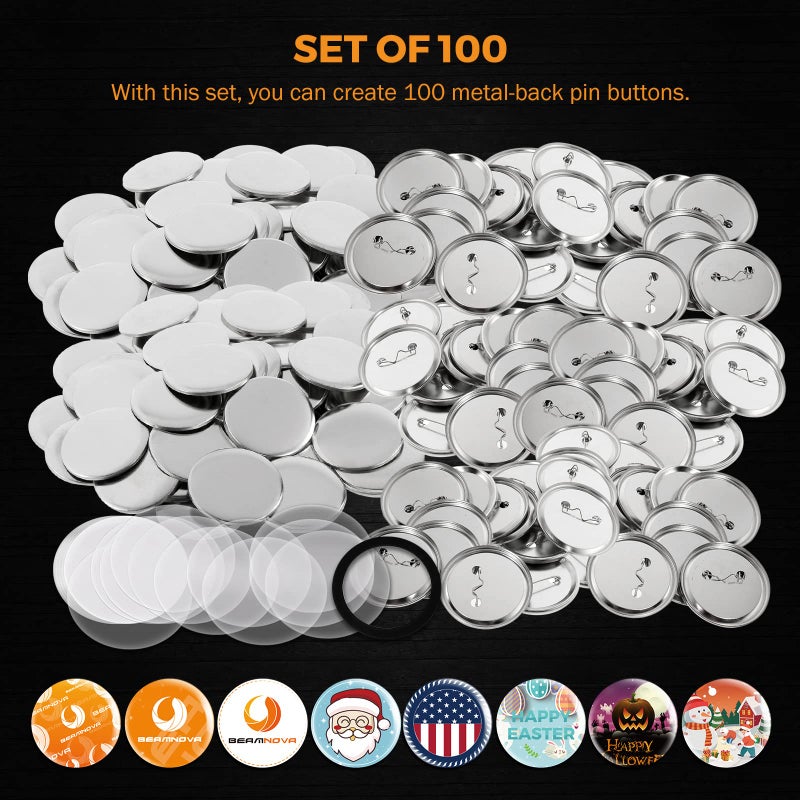 BEAMNOVA 100 Sets of Metal Button Supplies Blank 37mm / 1.46 in (Approx. 1-1/2 inch) for Button Maker Machine, Slick Metallic Back, Badge Making Parts Round DIY Pin Maker - Image 2